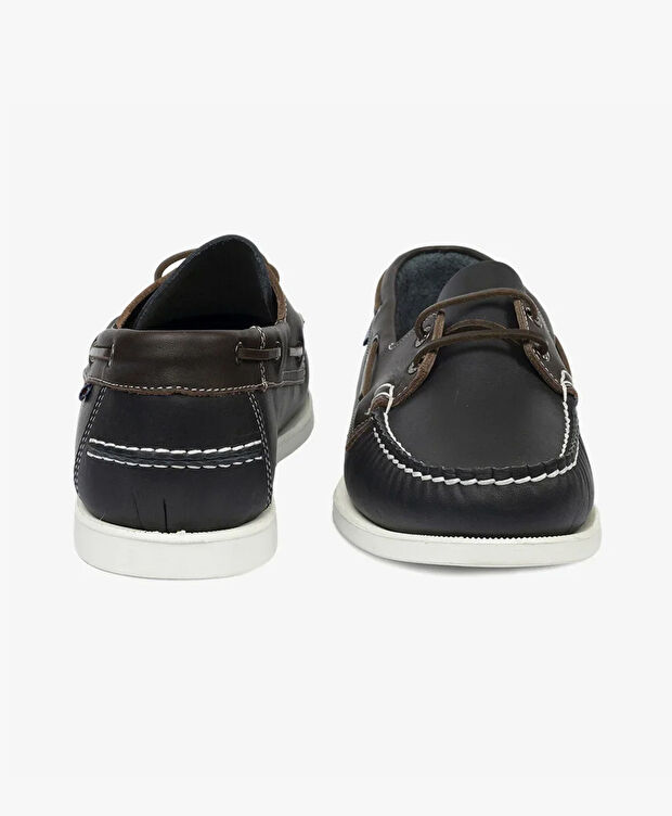 Erkek Lacivert Kahverengi Hakiki Deri Marine Ayakkabı - 9