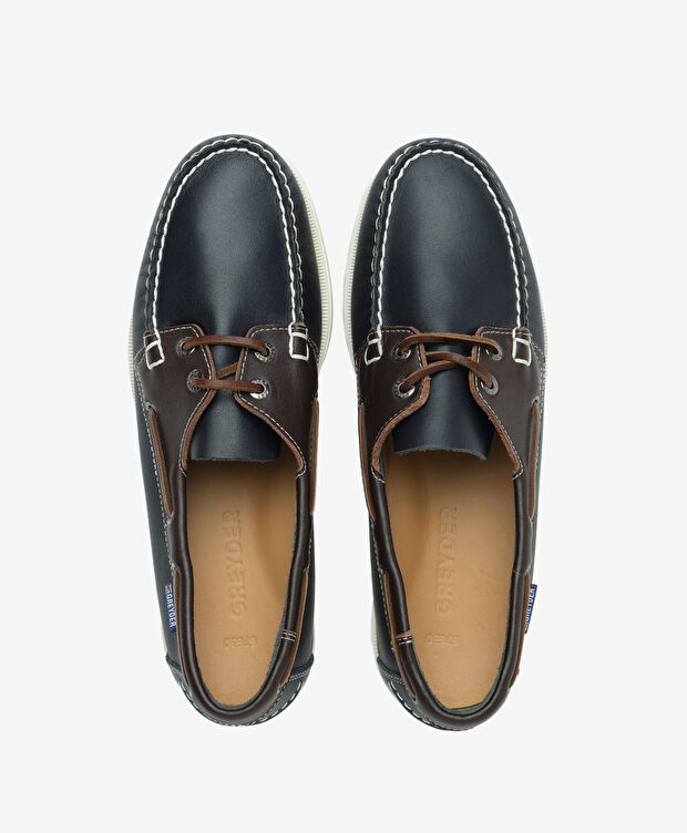 Erkek Lacivert Kahverengi Hakiki Deri Marine Ayakkabı - 5