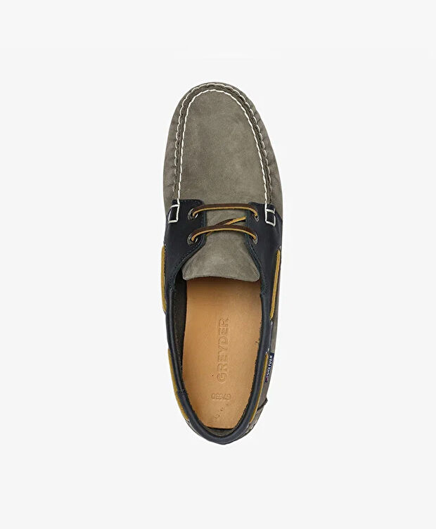 Erkek Gri Lacivert Hakiki Deri Marine Ayakkabı - 4