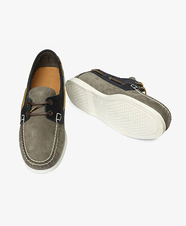 Erkek Gri Lacivert Hakiki Deri Marine Ayakkabı - 6