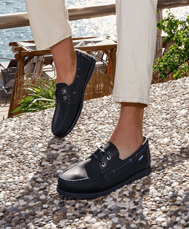 Erkek Lacivert Yeşil Hakiki Deri Marine Ayakkabı - 3