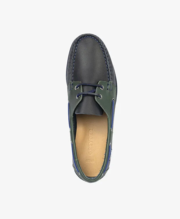 Erkek Lacivert Yeşil Hakiki Deri Marine Ayakkabı - 6