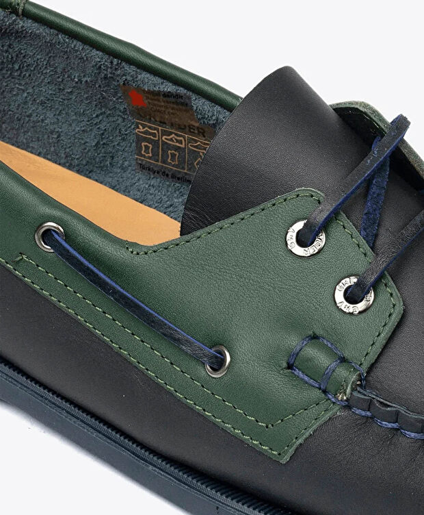 Erkek Lacivert Yeşil Hakiki Deri Marine Ayakkabı - 7
