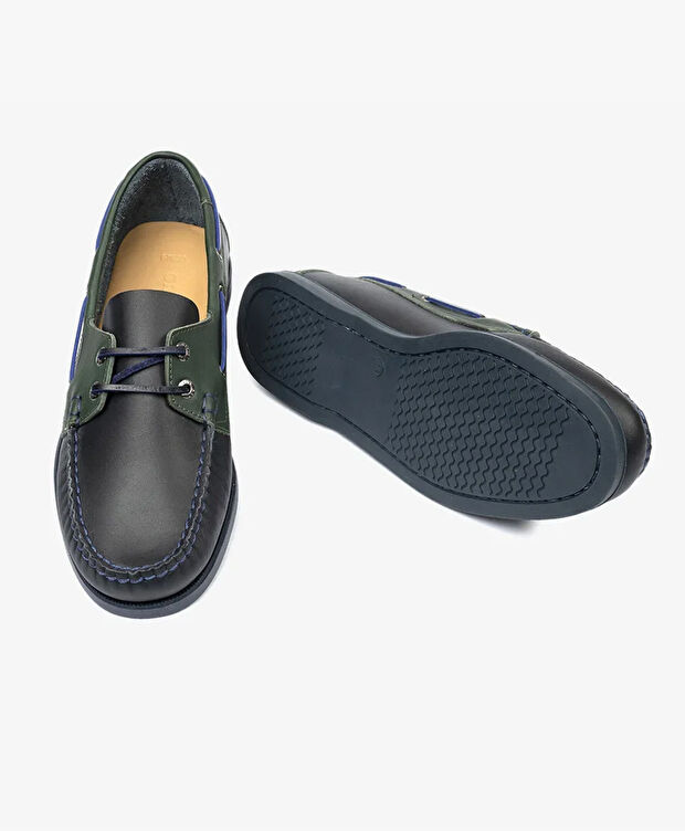 Erkek Lacivert Yeşil Hakiki Deri Marine Ayakkabı - 8