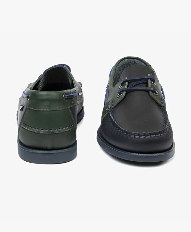 Erkek Lacivert Yeşil Hakiki Deri Marine Ayakkabı - 9