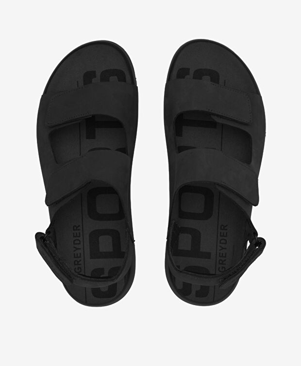 Erkek Siyah Nubuk Hakiki Deri Sandalet - 5