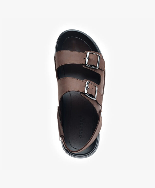 Erkek Kahverengi Hakiki Deri Sandalet - 4