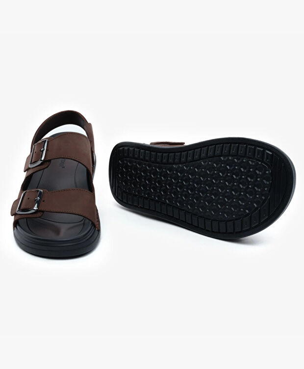 Erkek Kahverengi Hakiki Deri Sandalet - 6