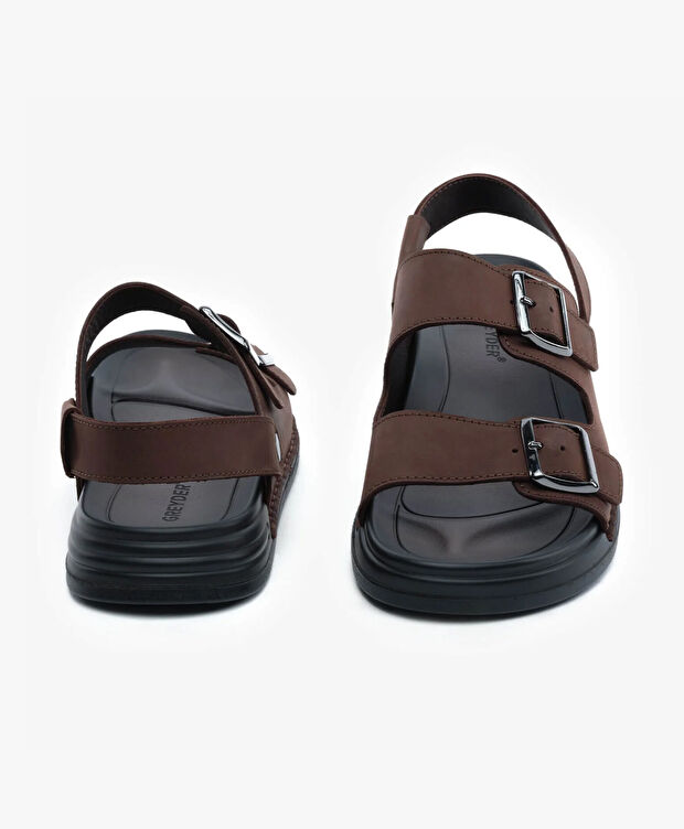 Erkek Kahverengi Hakiki Deri Sandalet - 7