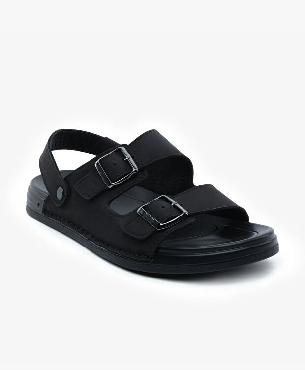 Erkek Siyah Hakiki Deri Sandalet - 2