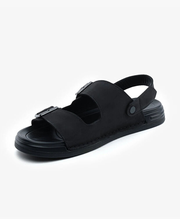 Erkek Siyah Hakiki Deri Sandalet - 3