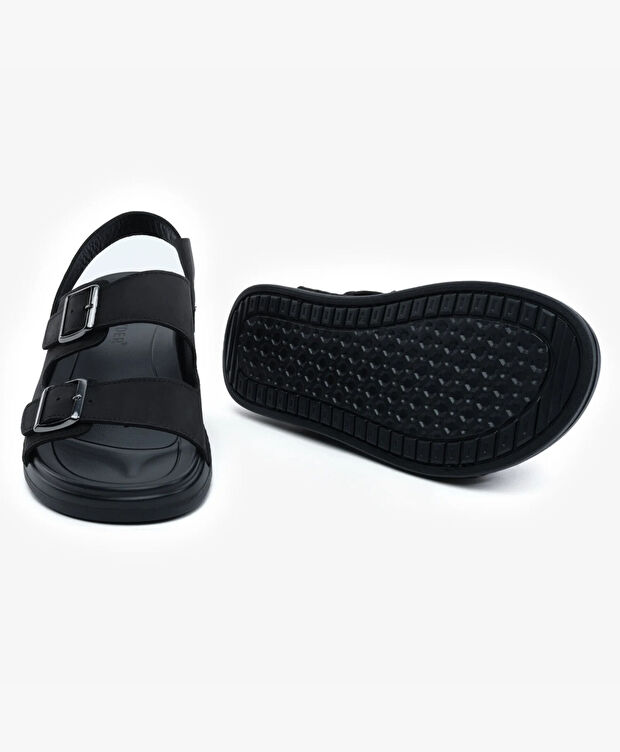 Erkek Siyah Hakiki Deri Sandalet - 6