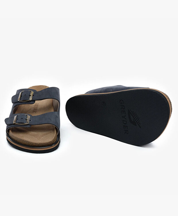 Erkek Lacivert Hakiki Deri Nubuk Terlik - 6