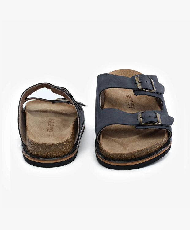 Erkek Lacivert Hakiki Deri Nubuk Terlik - 7