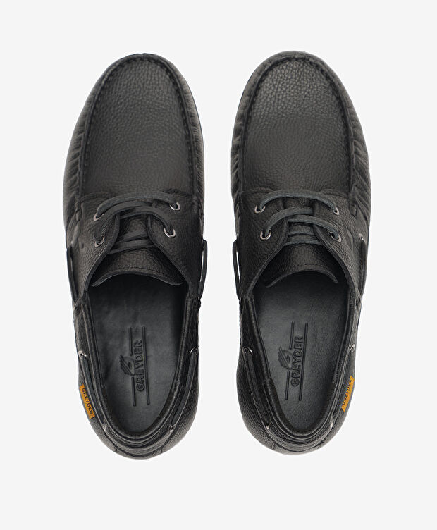 Erkek Siyah Hakiki Deri Marine Ayakkabı - 5