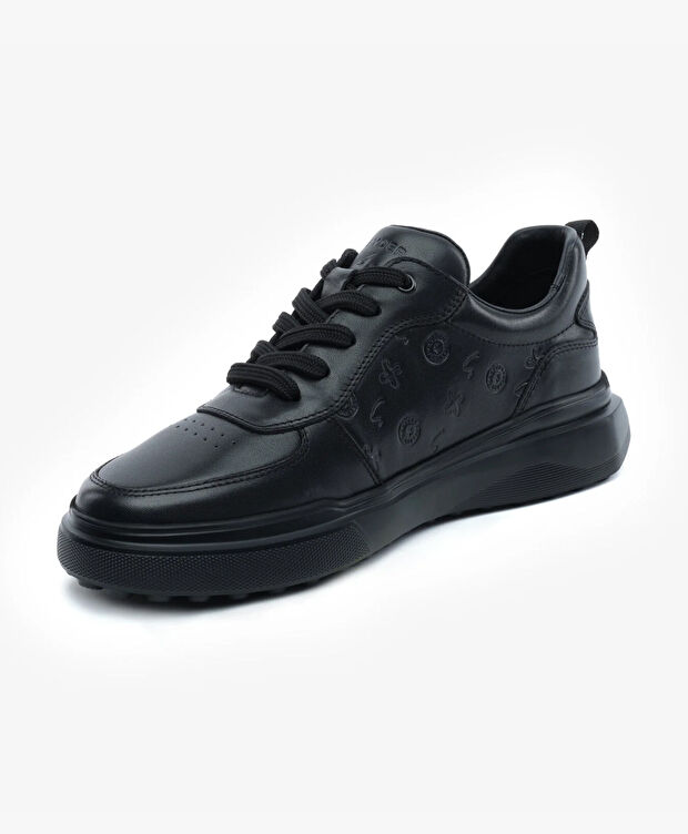 Erkek Siyah Hakiki Deri Sneaker Ayakkabı - 3