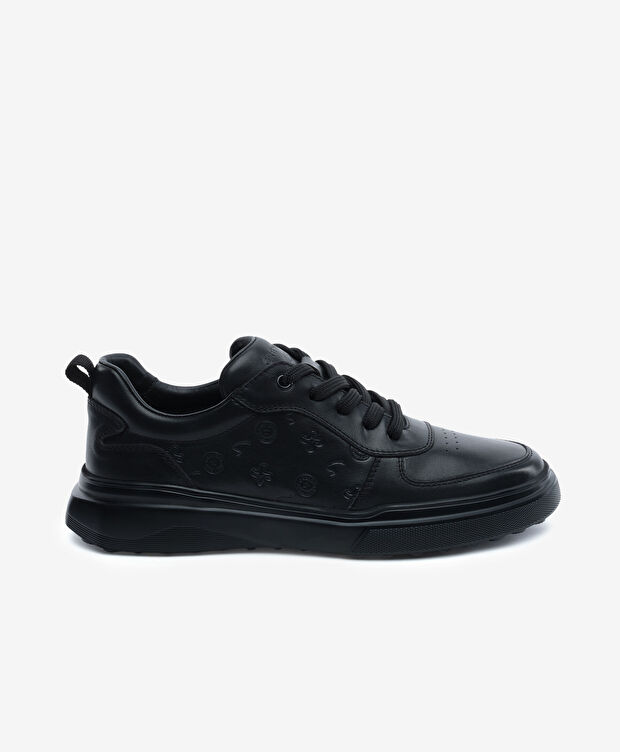 Erkek Siyah Hakiki Deri Sneaker Ayakkabı - 1