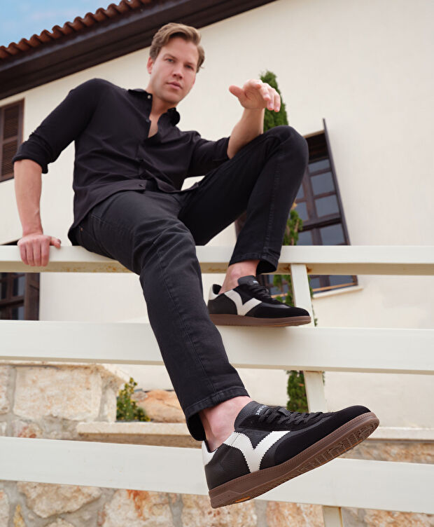Erkek Siyah Hakiki Deri Sneaker Ayakkabı - 8