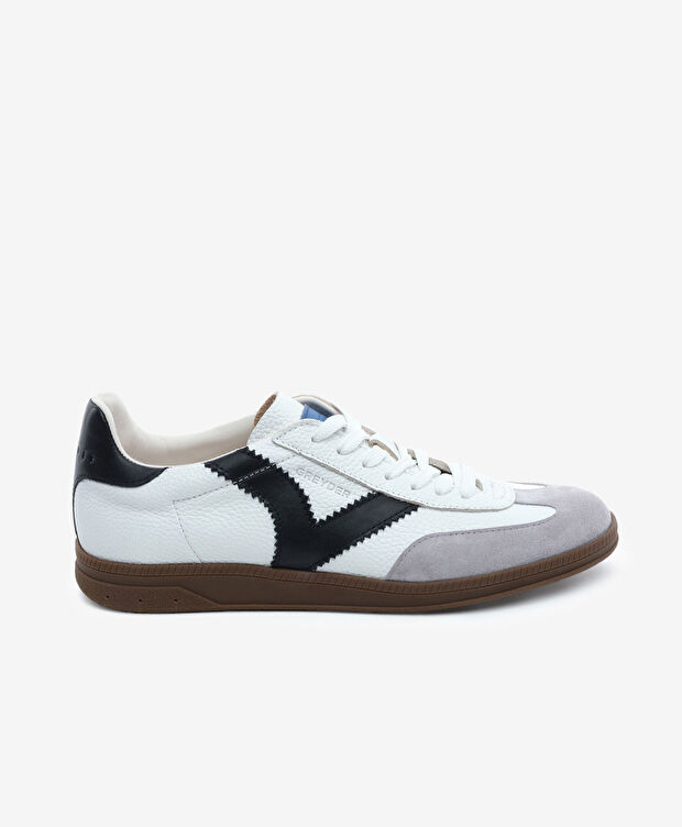 Erkek Beyaz Siyah Hakiki Deri Sneaker Ayakkabı - 1