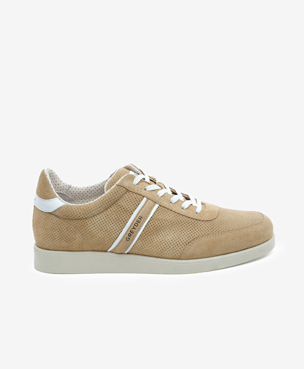 Erkek Bej Hakiki Deri Sneaker Ayakkabı - 1