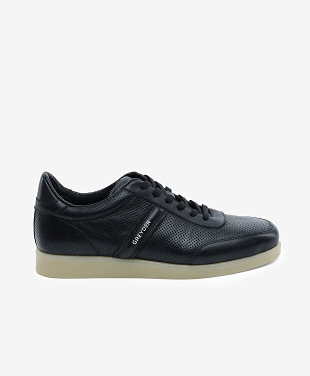 Erkek Siyah Hakiki Deri Sneaker Ayakkabı - 1