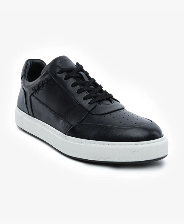Erkek Siyah Hakiki Deri Sneaker Ayakkabı - 2