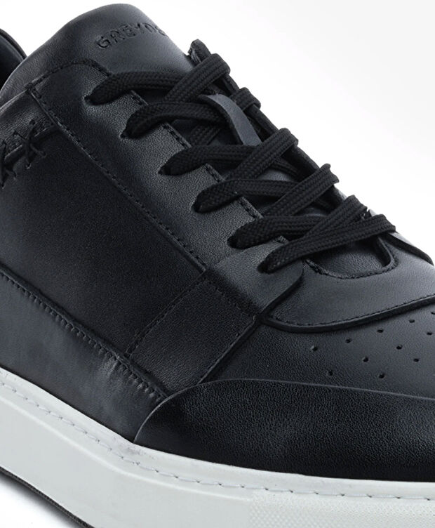 Erkek Siyah Hakiki Deri Sneaker Ayakkabı - 5