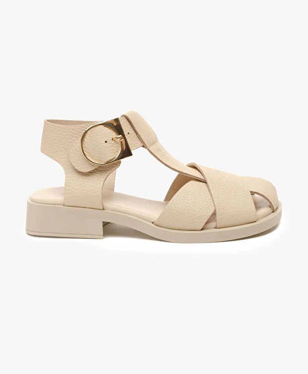 Kadın Bej Hakiki Deri Sandalet - 1