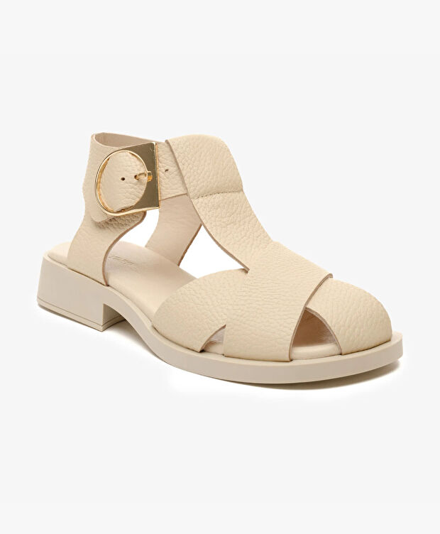 Kadın Bej Hakiki Deri Sandalet - 2