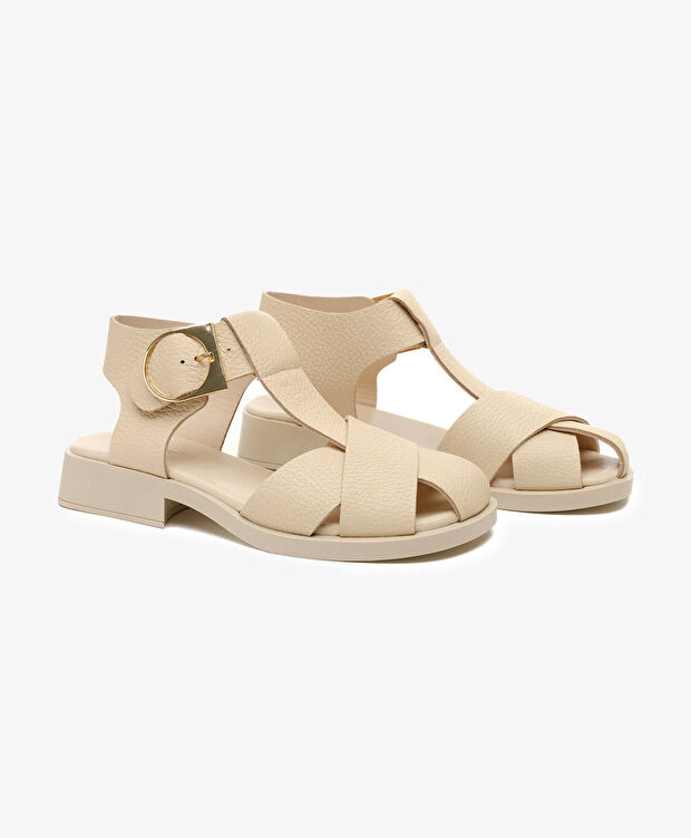 Kadın Bej Hakiki Deri Sandalet - 3