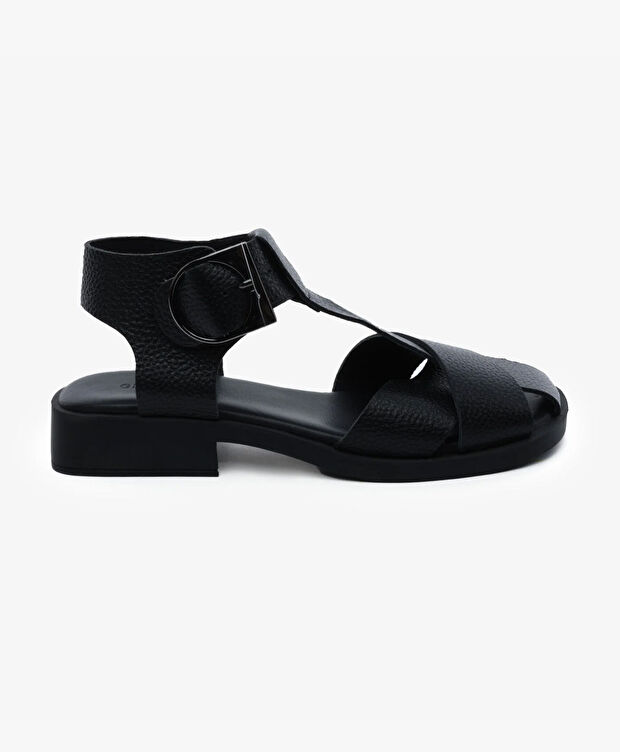 Kadın Siyah Hakiki Deri Sandalet - 1