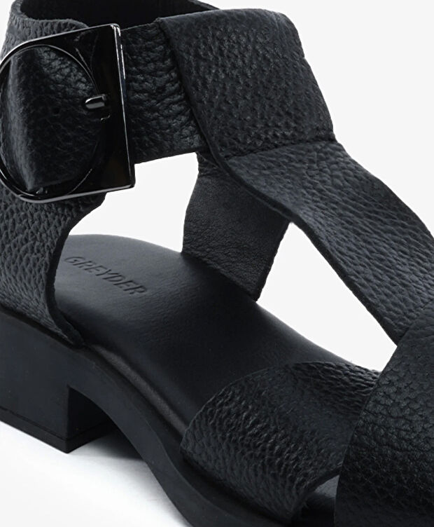 Kadın Siyah Hakiki Deri Sandalet - 5