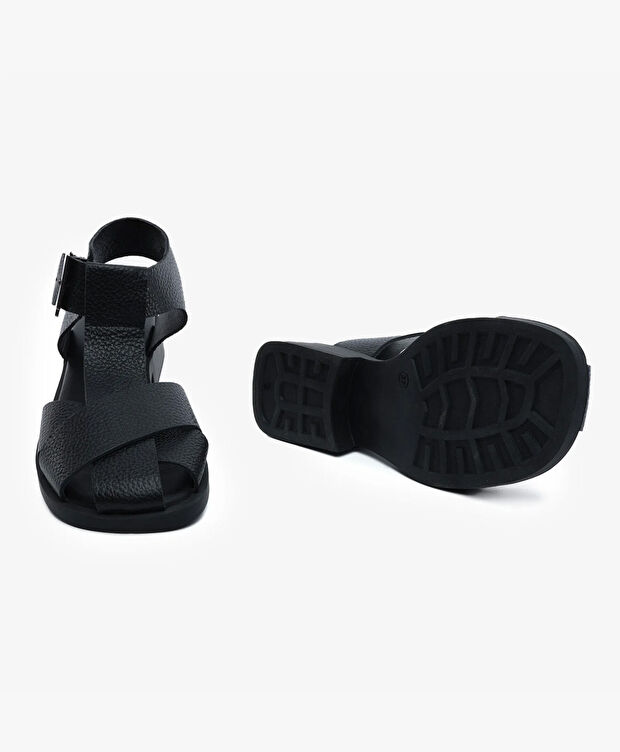 Kadın Siyah Hakiki Deri Sandalet - 6