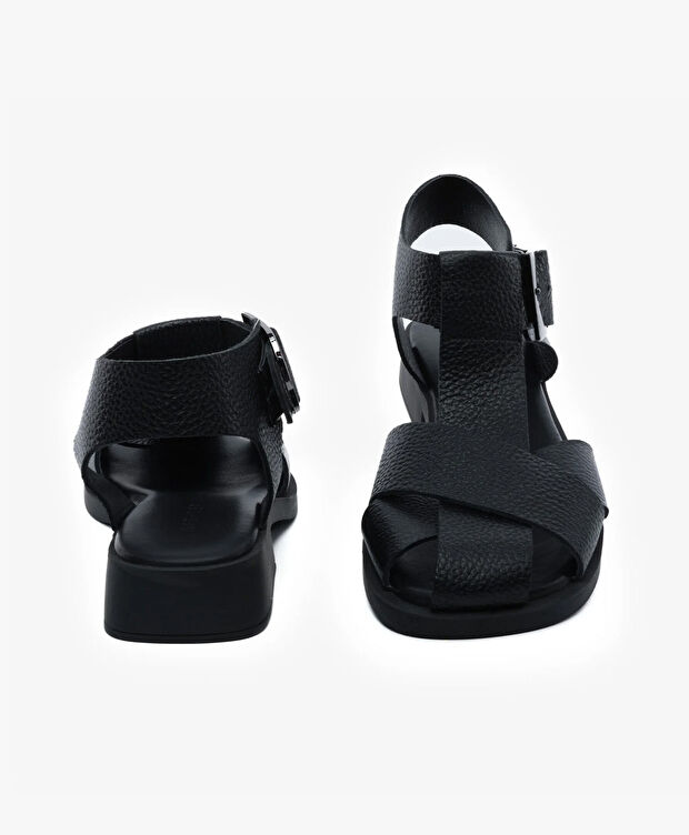 Kadın Siyah Hakiki Deri Sandalet - 7