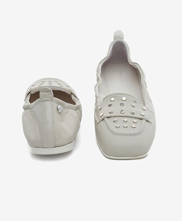 Kadın Bej Hakiki Deri Babet - 7