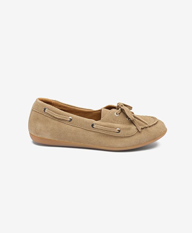 Kadın Ekru Hakiki Deri Loafer Ayakkabı - 1