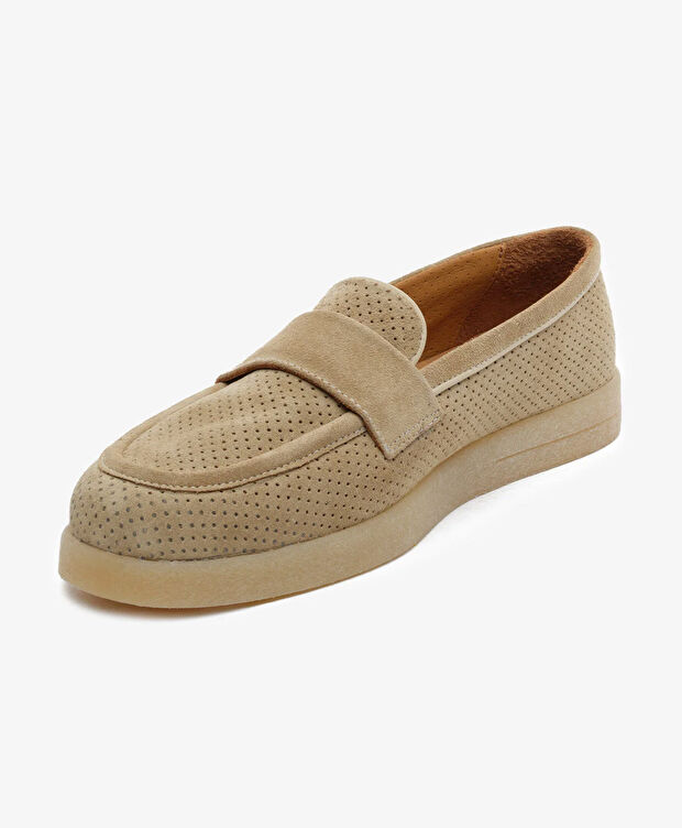 Kadın Bej Hakiki Deri Loafer Ayakkabı - 3