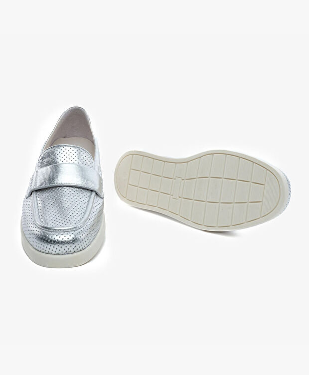 Kadın Gümüş Hakiki Deri Loafer Ayakkabı - 6