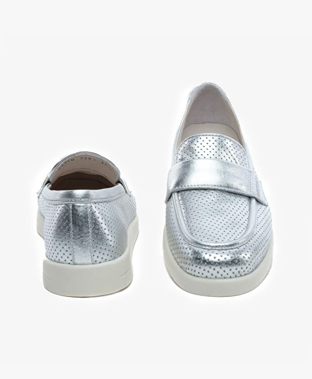 Kadın Gümüş Hakiki Deri Loafer Ayakkabı - 7