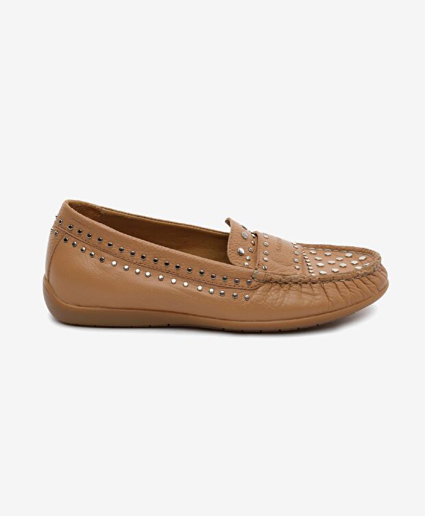 Kadın Taba Hakiki Deri Loafer Ayakkabı - 1