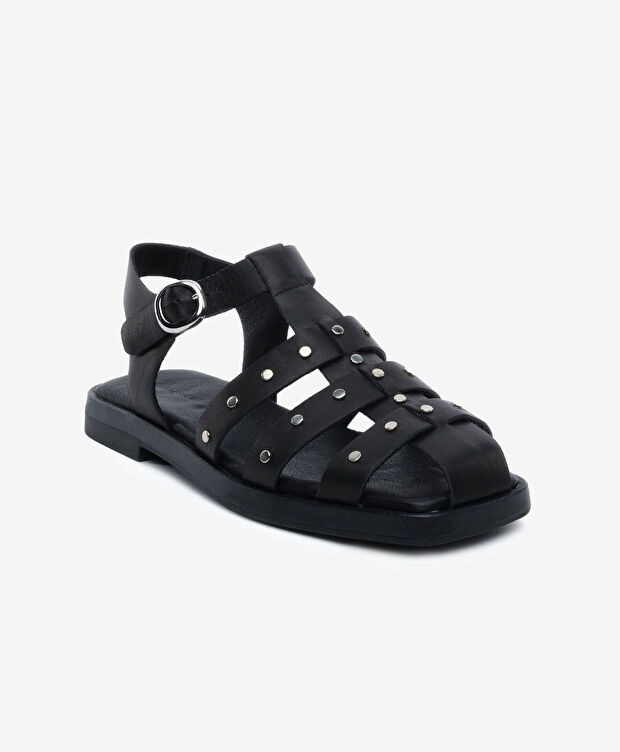 Kadın Siyah Hakiki Deri Sandalet - 2