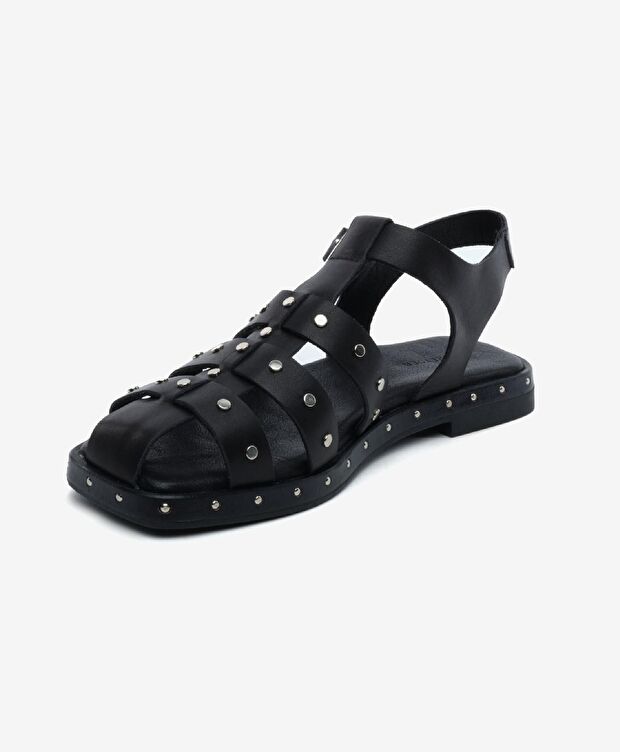 Kadın Siyah Hakiki Deri Sandalet - 3