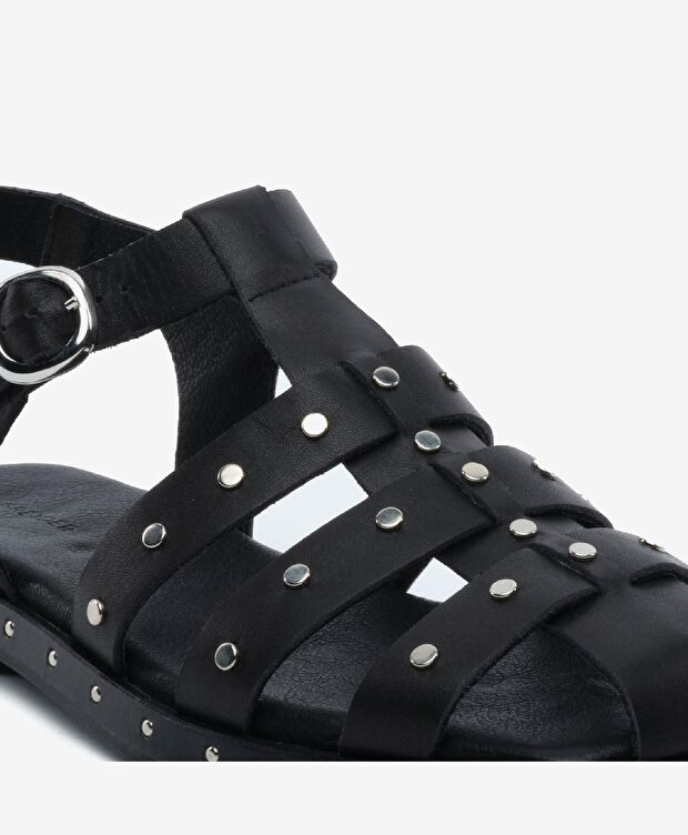 Kadın Siyah Hakiki Deri Sandalet - 5