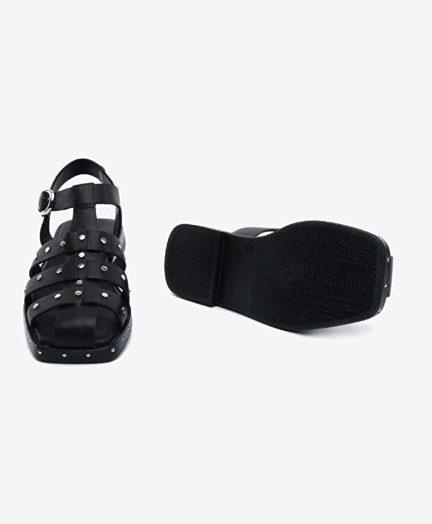 Kadın Siyah Hakiki Deri Sandalet - 6