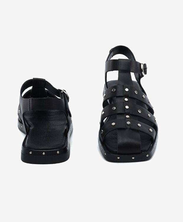 Kadın Siyah Hakiki Deri Sandalet - 7