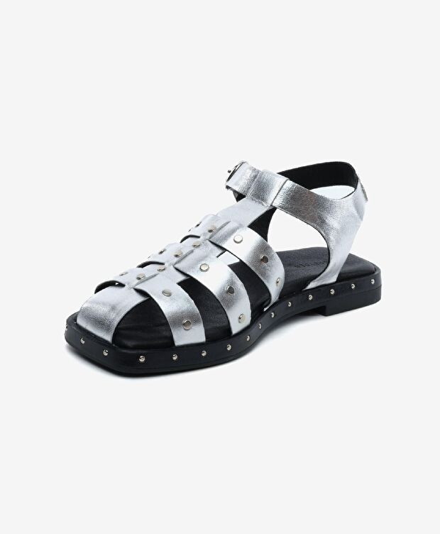 Kadın Gümüş Hakiki Deri Sandalet - 3