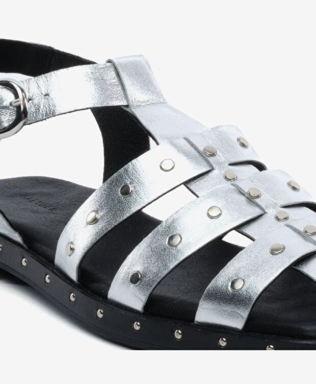 Kadın Gümüş Hakiki Deri Sandalet - 5