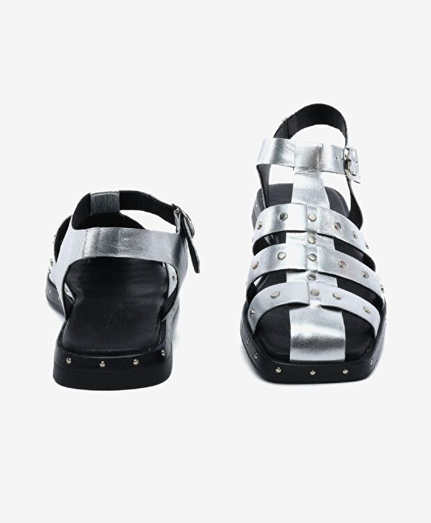 Kadın Gümüş Hakiki Deri Sandalet - 7