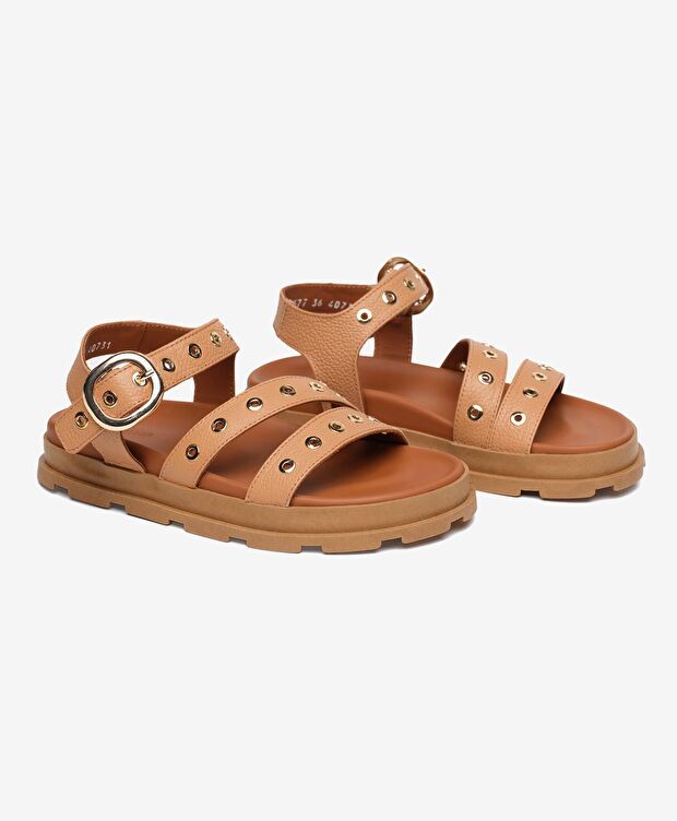 Kadın Taba Hakiki Deri Sandalet - 3