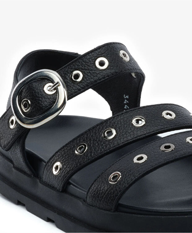 Kadın Siyah Hakiki Deri Sandalet - 5